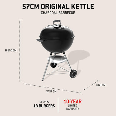 57cm Charcoal Kettle BBQ Grill with Lid Thermometer & One-Touch Cleaning System