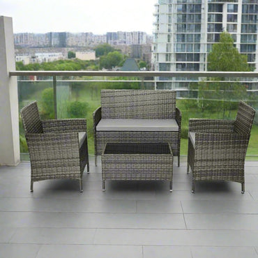 4 Seater Rattan Garden Furniture Set with Coffee Table & Cushions
