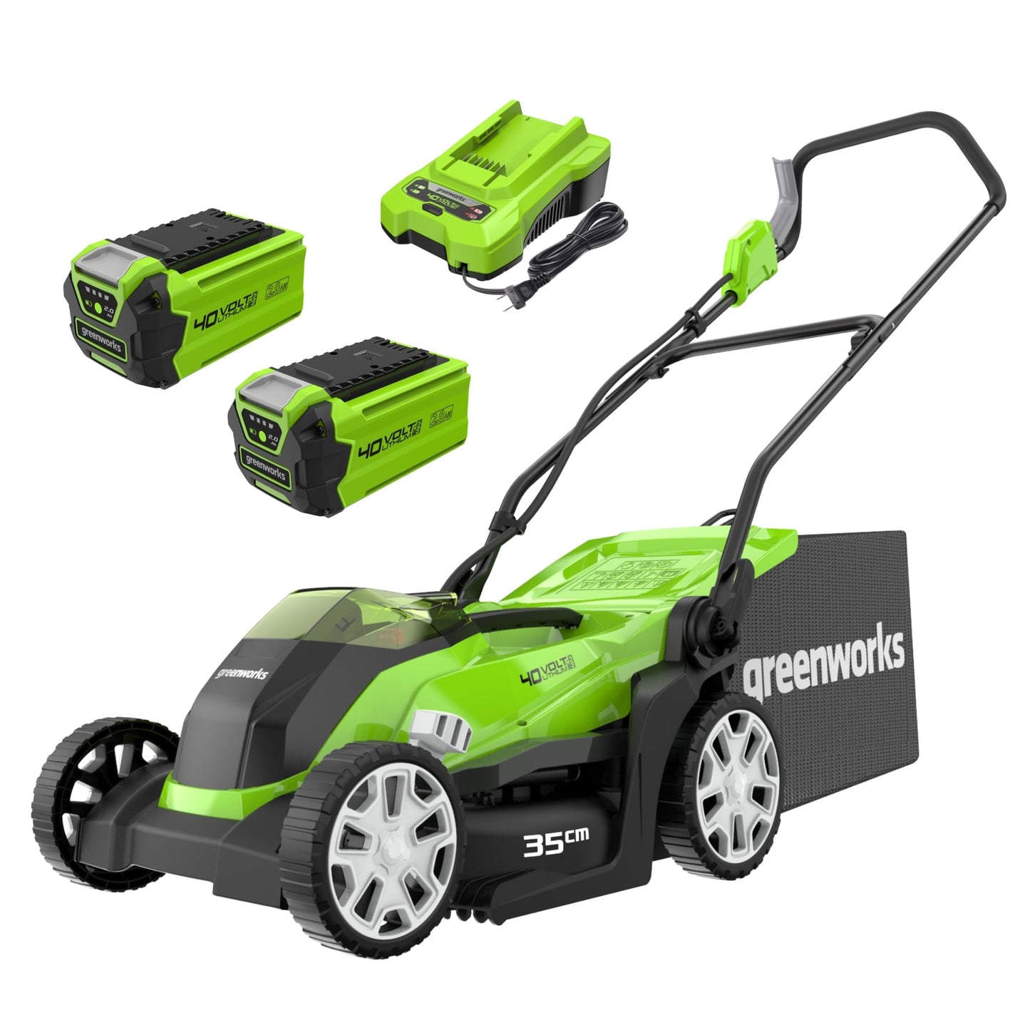 40V Cordless Lawn Mower with Batteries, Charger & 40L Grass Collection Bag