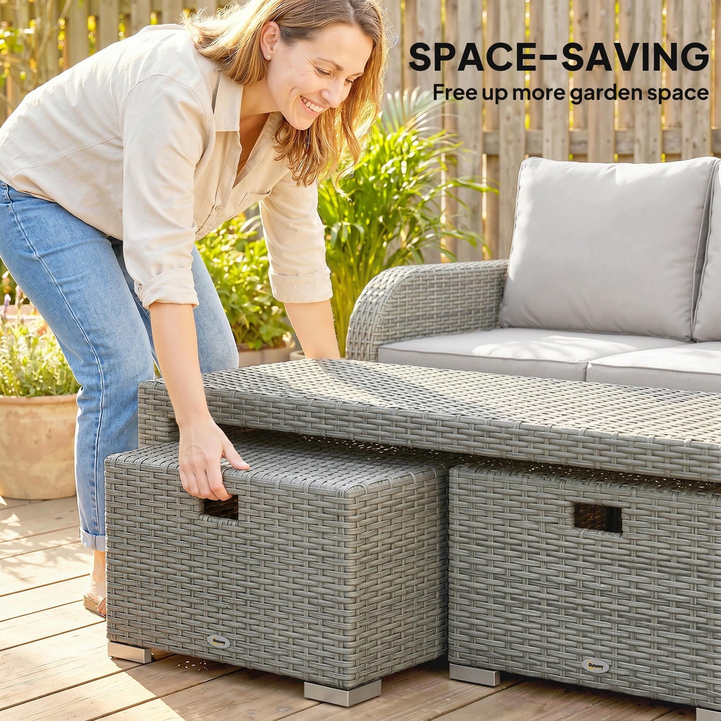 7 Seater Rattan Garden Furniture Set with Reclining Chairs, Footstools & Coffee Table