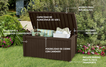 416L Outdoor Garden Storage Box with Lockable Lid & Rattan Effect Design